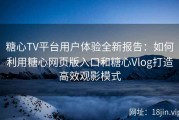 糖心TV平台用户体验全新报告：如何利用糖心网页版入口和糖心Vlog打造高效观影模式
